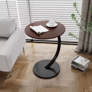 Modern C-Shaped Round Side Table With Curved Base