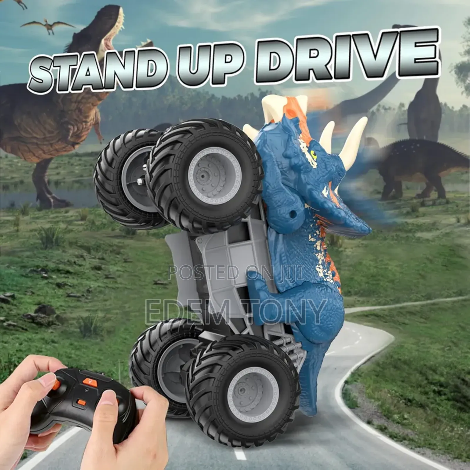 Blue Triceratops Remote Control Dinosaur Stunt Vehicle
