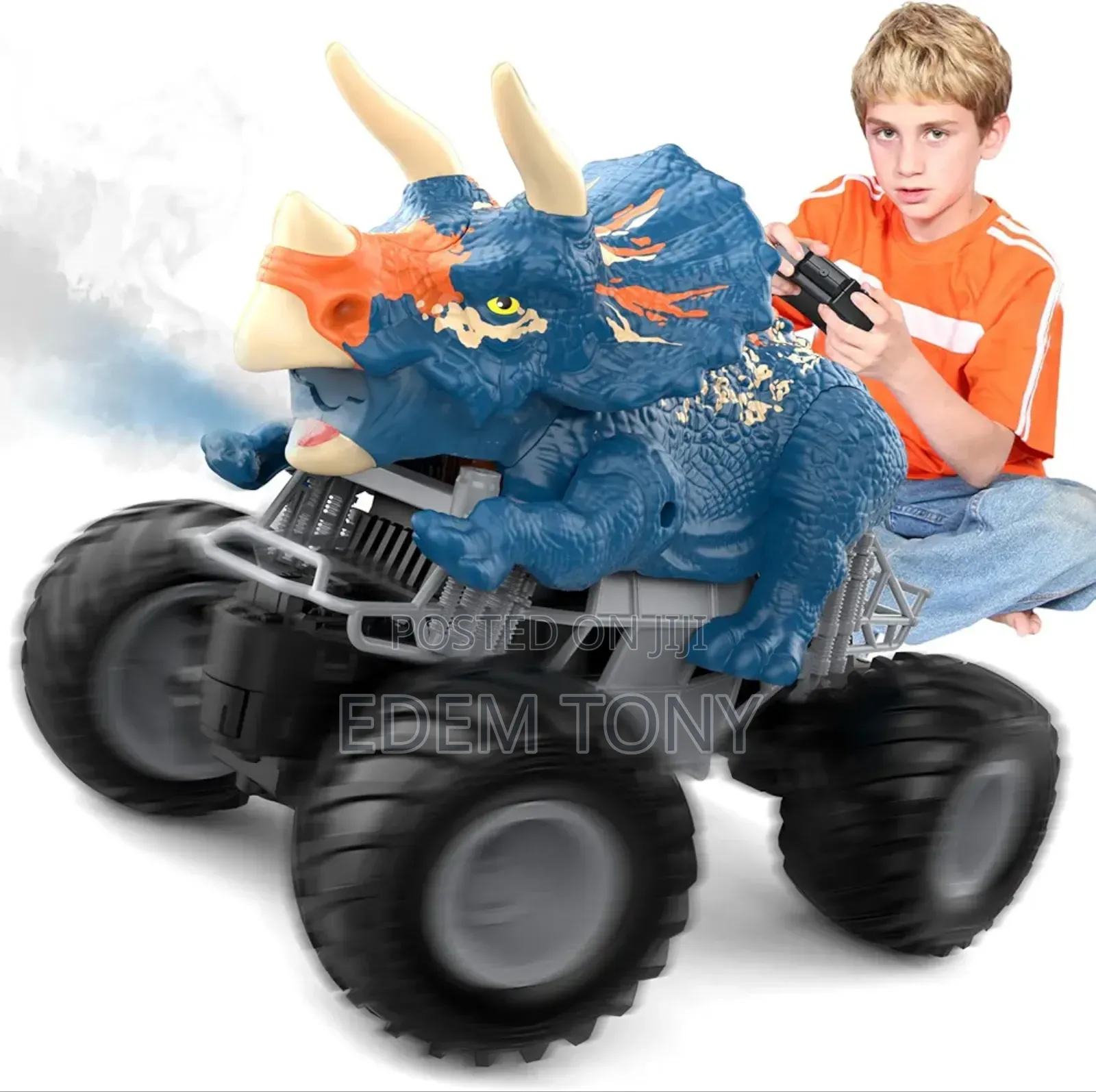 Blue Triceratops Remote Control Dinosaur Stunt Vehicle