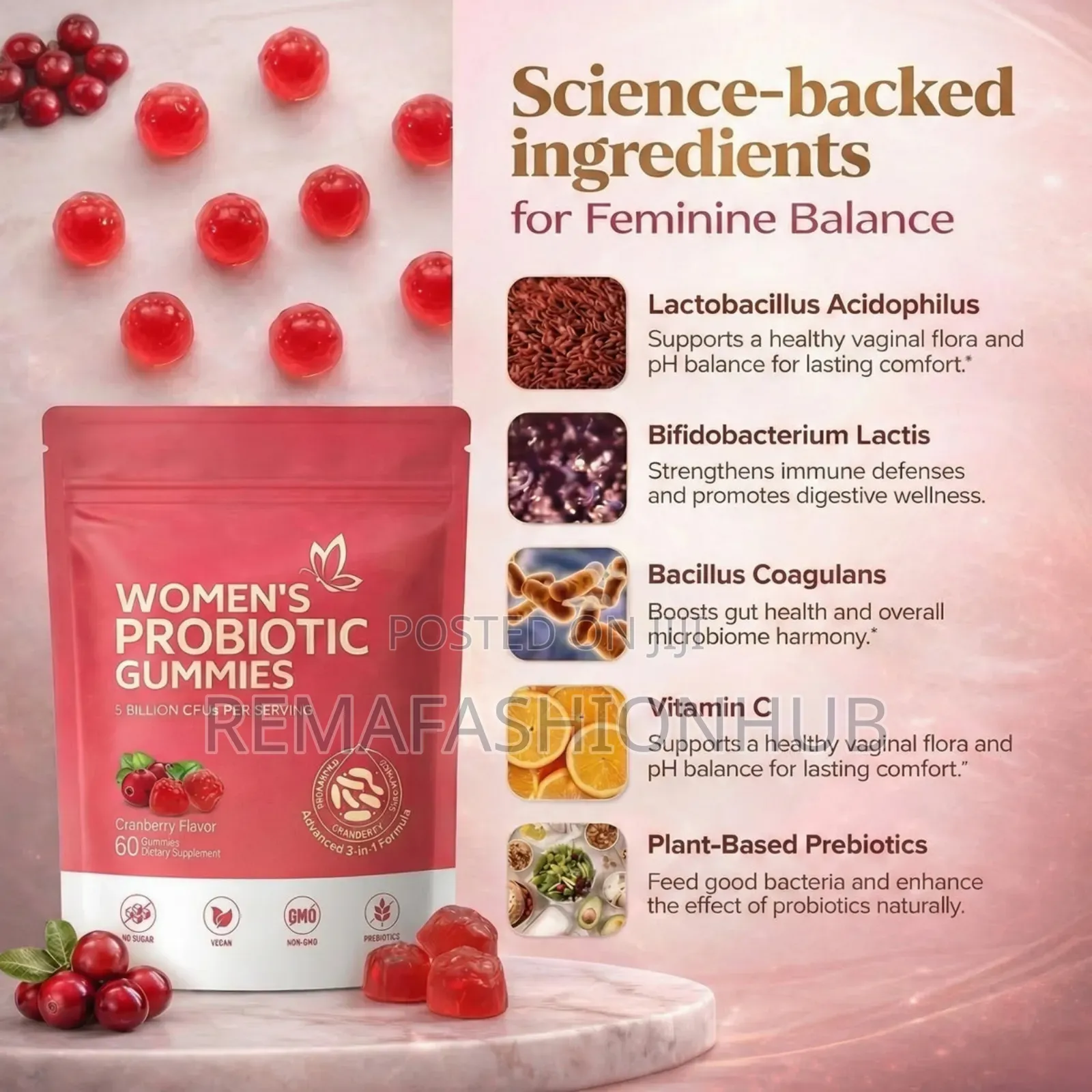 Women Cranberry Probiotic Gummies - Vaginal Ph Balance