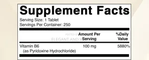 Vitamin B6 (Pyridoxine Hci), 100mg 250 Tablets
