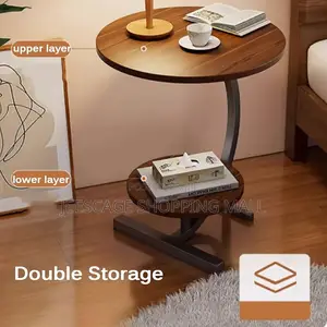 Small Round Side Table, Side Table With Double Layer Storage Shelf