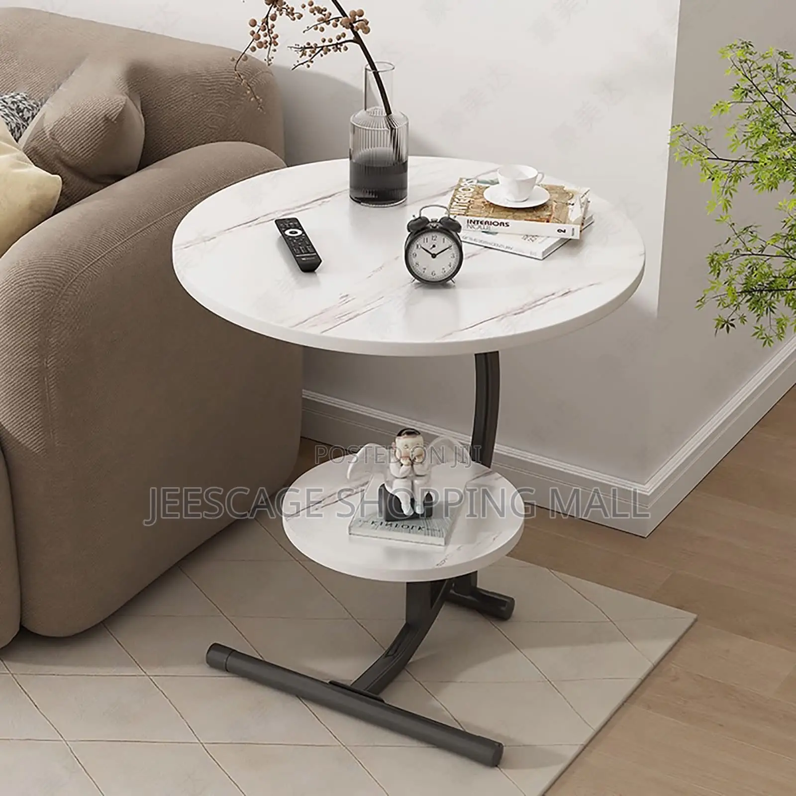 Small Round Side Table, Side Table With Double Layer Storage Shelf
