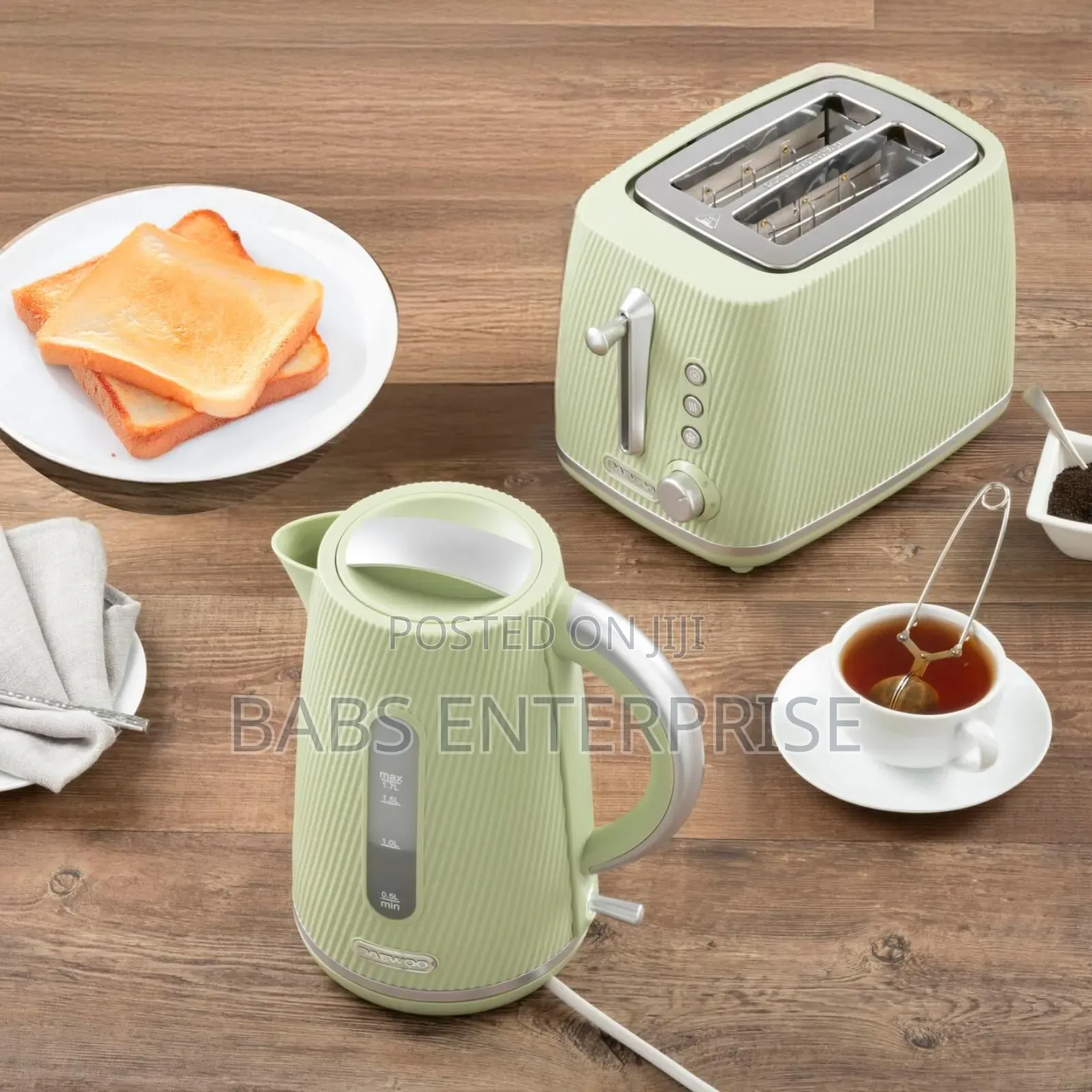 Daewoo Cascade Kettle Toaster Set – 1.7l Green