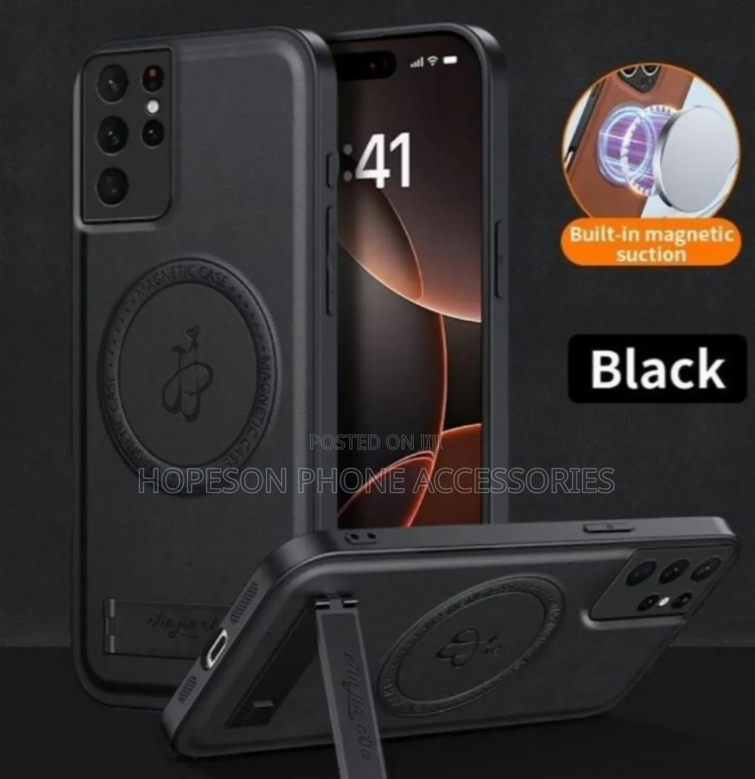 High Quality Magsafe Wireless Charging Luxury Leather Case- Kick-Stand