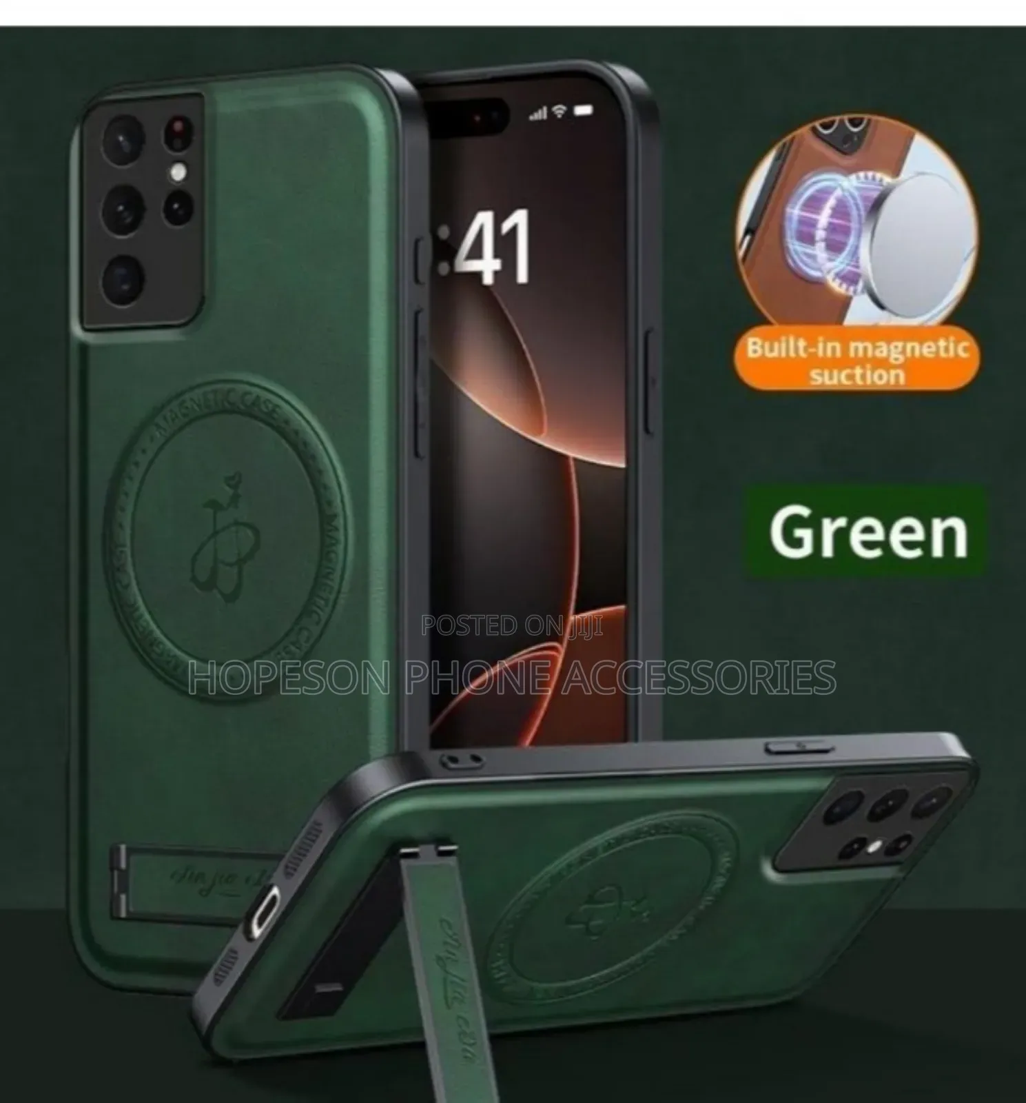 High Quality Magsafe Wireless Charging Luxury Leather Case- Kick-Stand