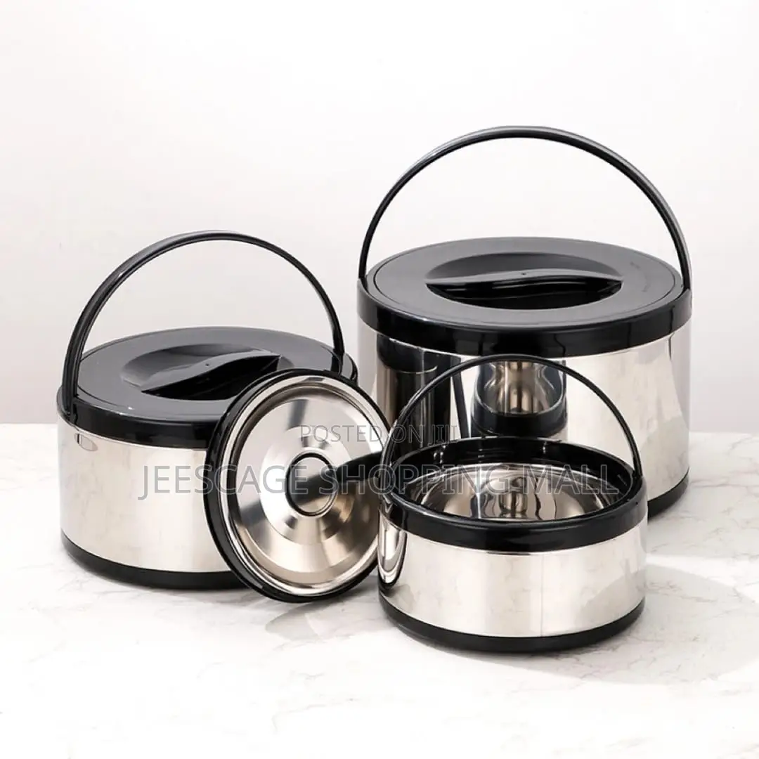 3-Piece Stainless Steel Insulated Hot Pot Casserole Food Warmer Set