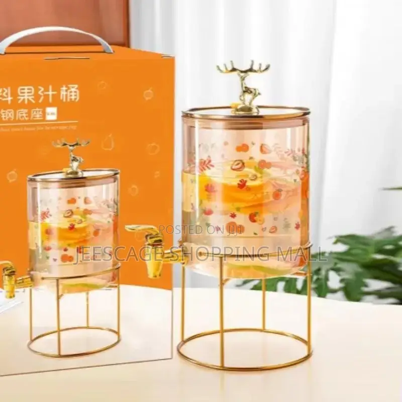 Elegant Glass Beverage Dispenser With Golden Deer Finial and Stand