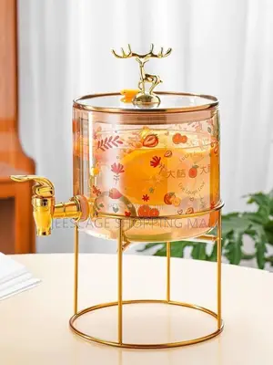 Elegant Glass Beverage Dispenser With Golden Deer Finial and Stand