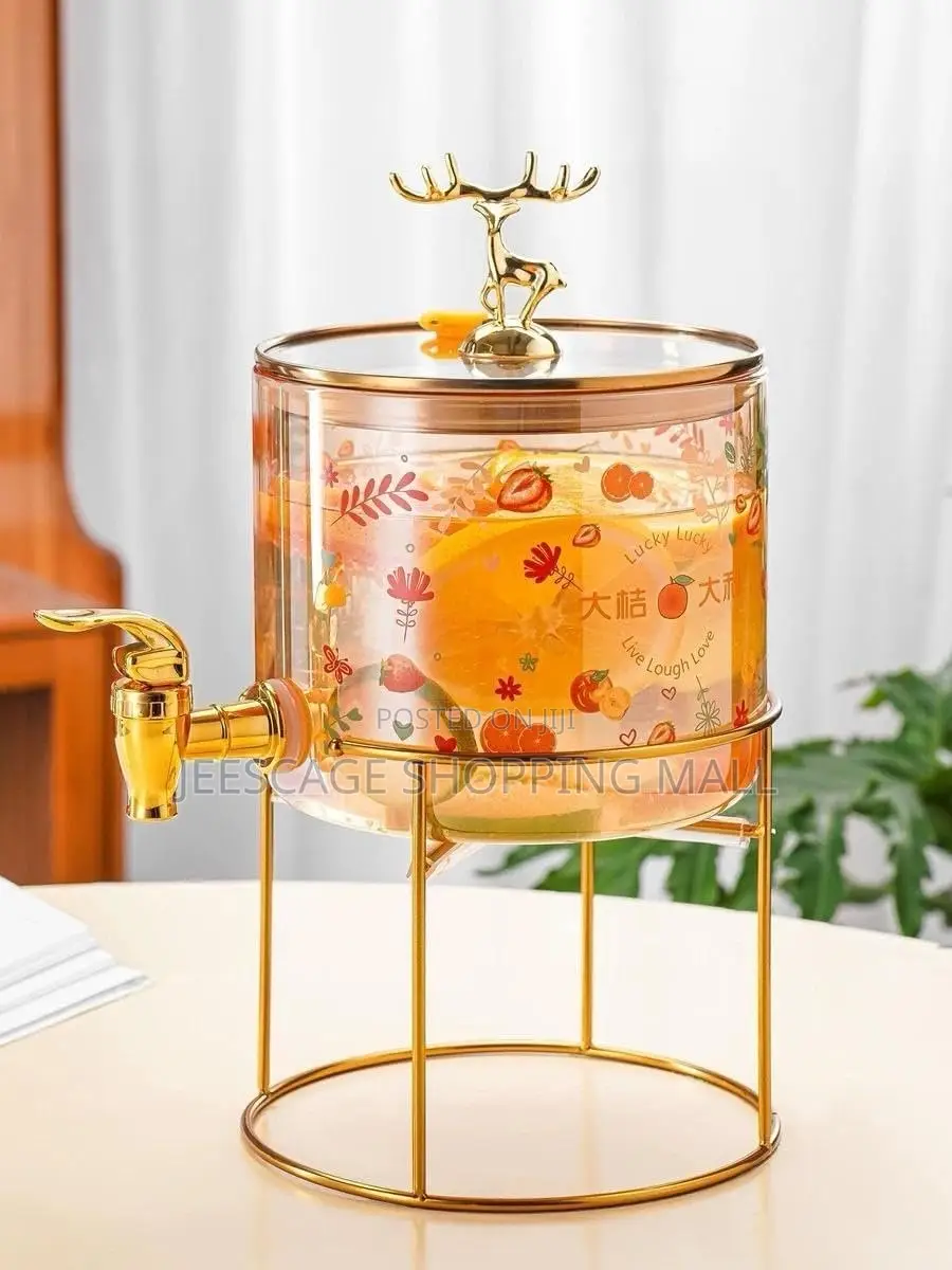 Elegant Glass Beverage Dispenser With Golden Deer Finial and Stand