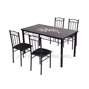 5-Piece Red / Black Glass Top Dining Set With 4 Black Metal Chairs