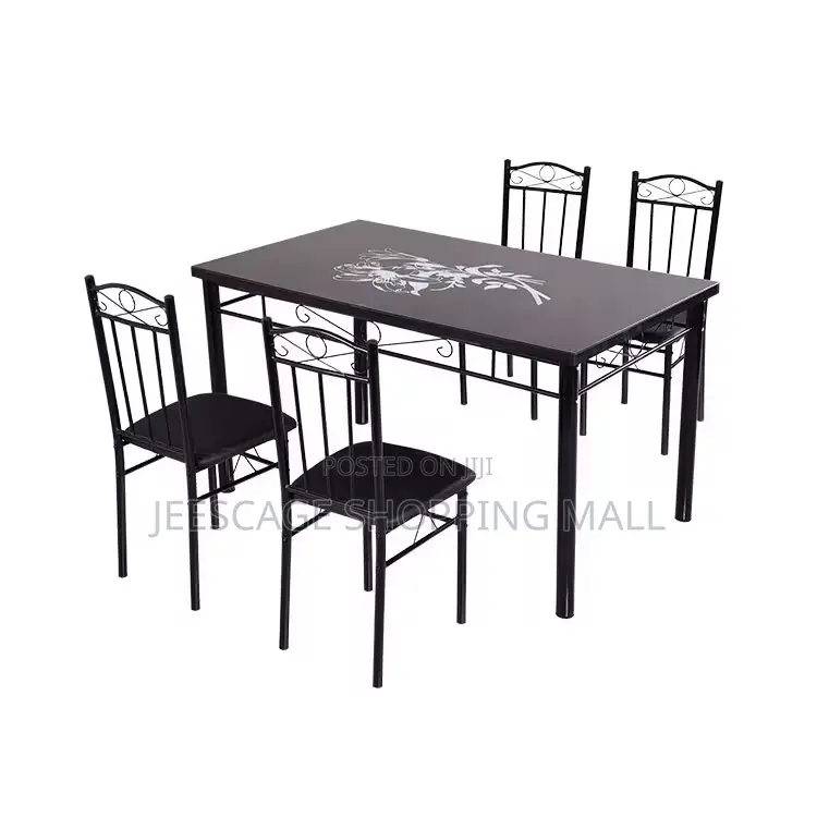 5-Piece Red / Black Glass Top Dining Set With 4 Black Metal Chairs