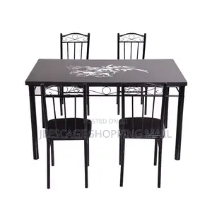 5-Piece Red / Black Glass Top Dining Set With 4 Black Metal Chairs