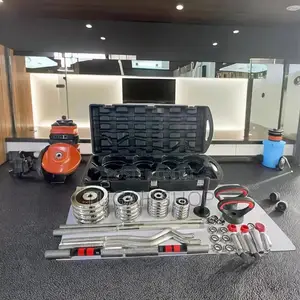 55kg 4in1 Adjustable Dumbbell, Kettlebell, Curve Bar Set