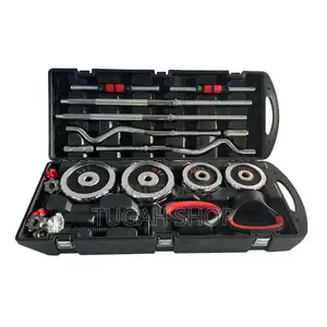 55kg 4in1 Adjustable Dumbbell, Kettlebell, Curve Bar Set