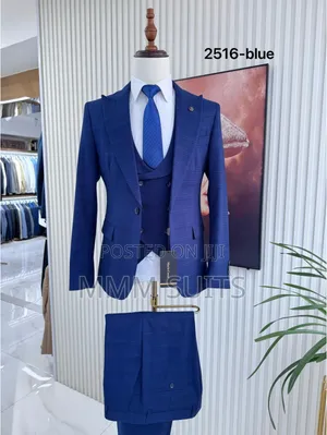 Quality 3-Piece Men Checked Suit Melano Navy Blue in All Sizes
