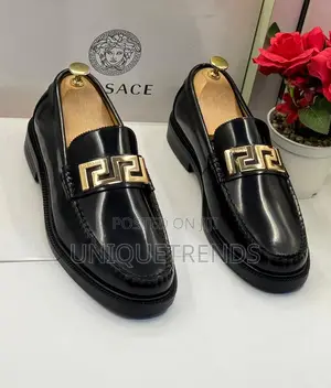 Versace Greca-Plaque Leather Loafers