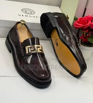 Versace La Greca Leather Loafers (Brown)