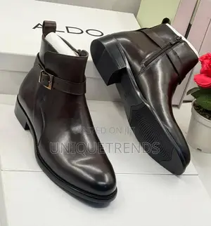 Aldo Leather Buckle Strap Chelsea Boots (Coffee)