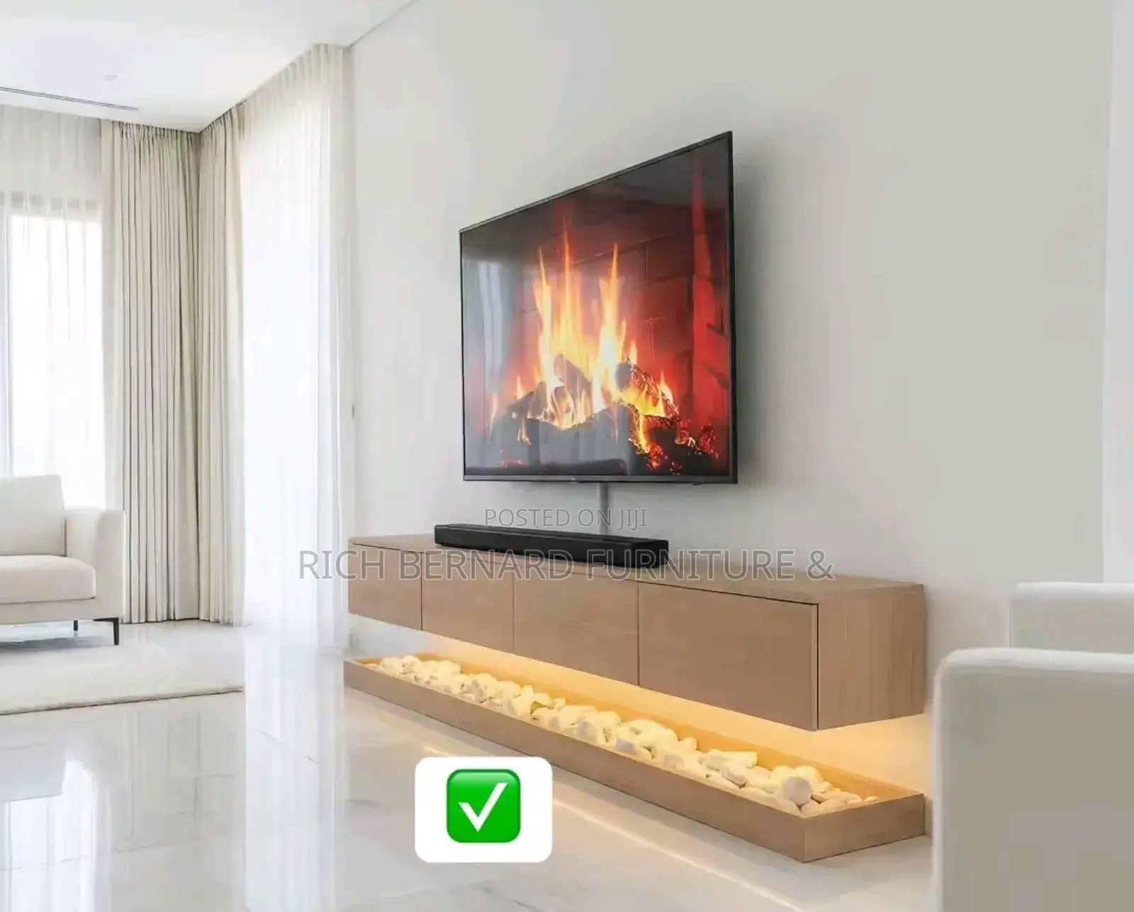 7feet Tv Unit Come With Pebbles and Led Light With Free Installation
