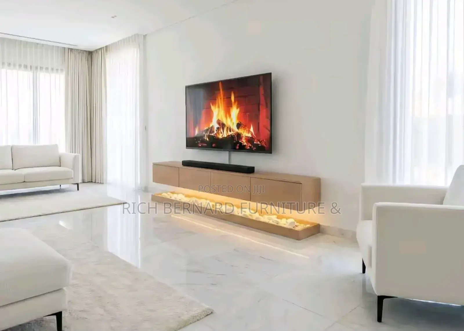 7feet Tv Unit Come With Pebbles and Led Light With Free Installation