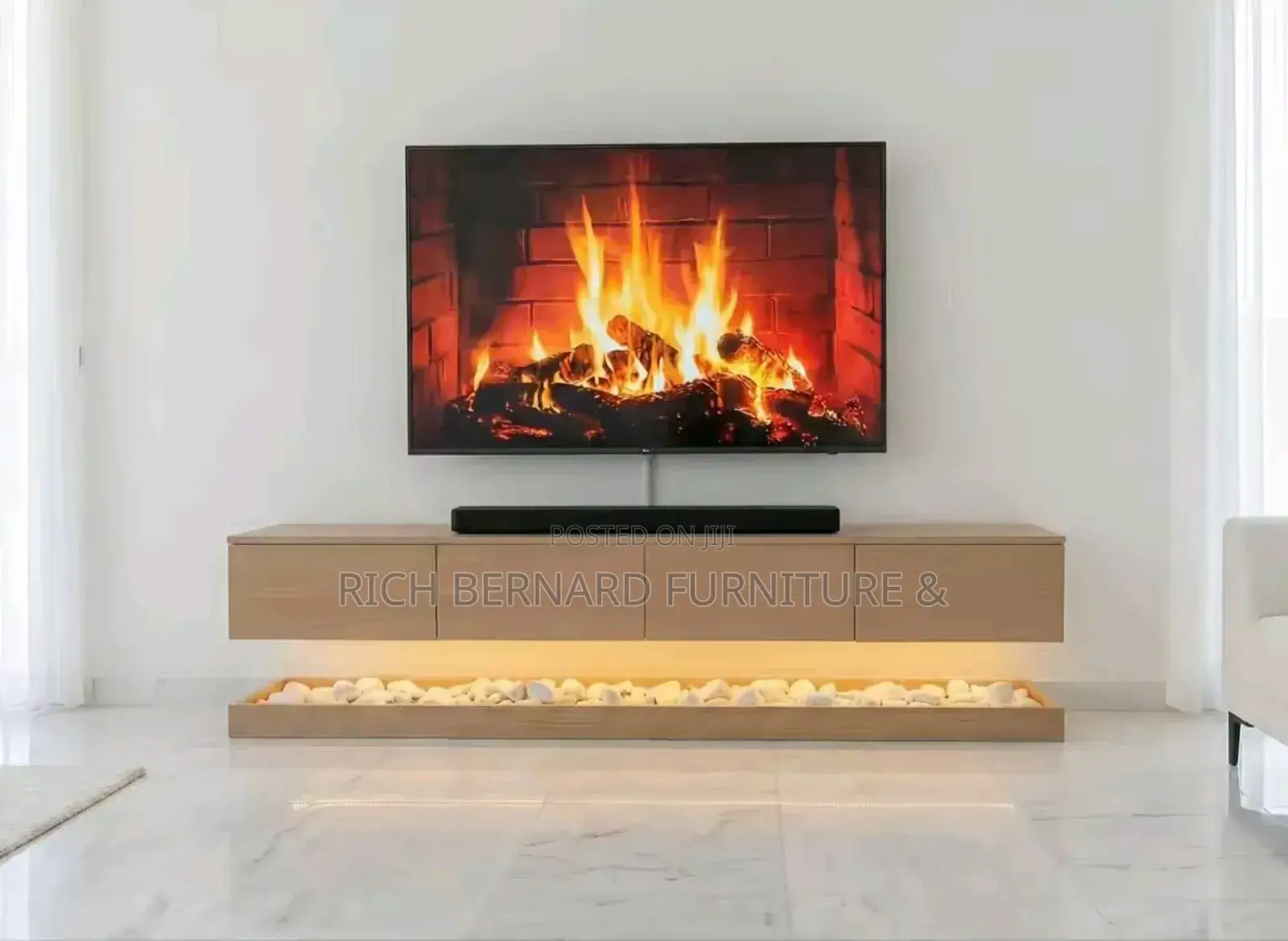 7feet Tv Unit Come With Pebbles and Led Light With Free Installation