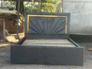 Dark Ash Color Double Bed Frame With Gold Design Available