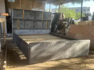 Gray Color Double Bed Frame With Gold Design Available