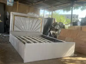 Cream Color With Gold Design Bed Frame Available Anytime to Pick