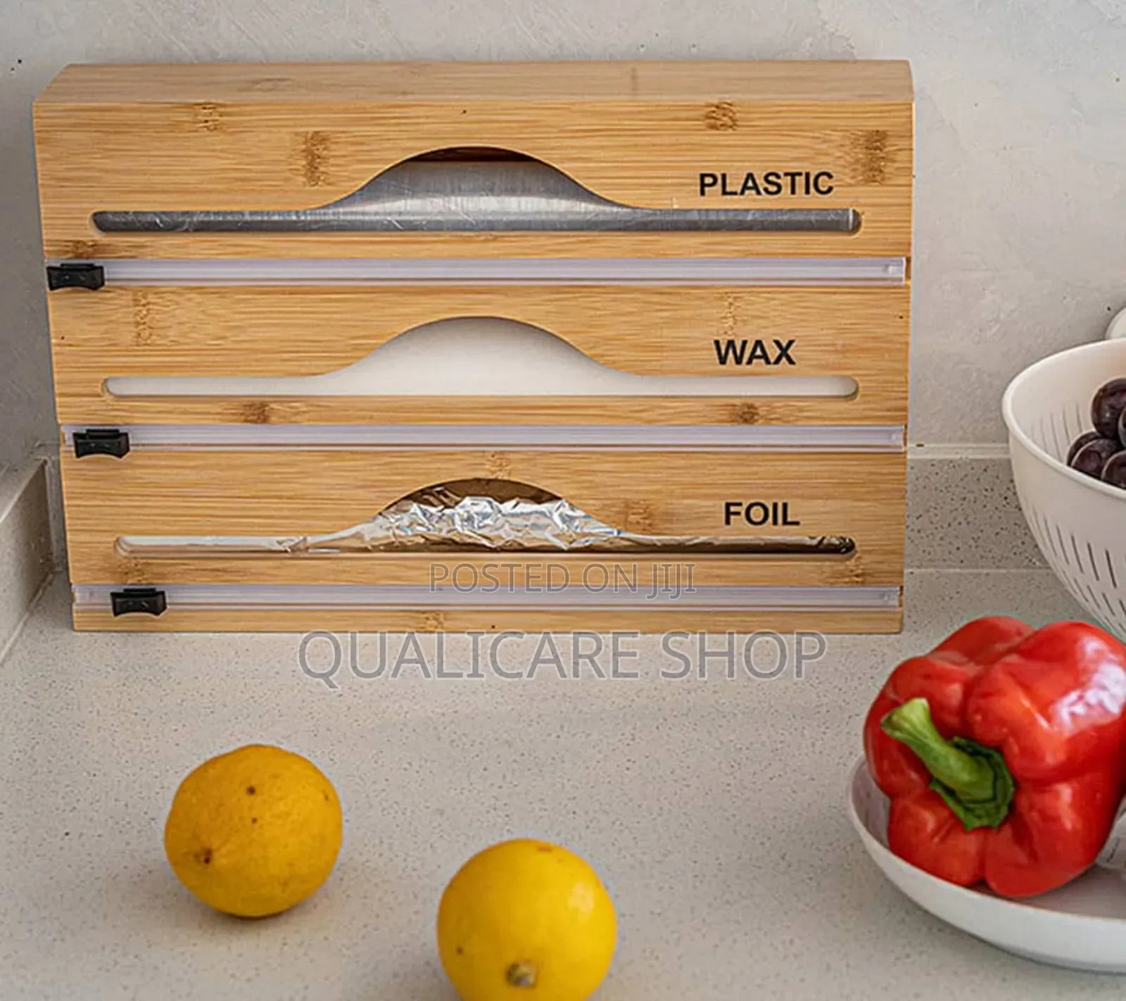Bamboo 3-in-1 Wrap Dispenser With Slide Cutter for Aluminum Foil, Etc