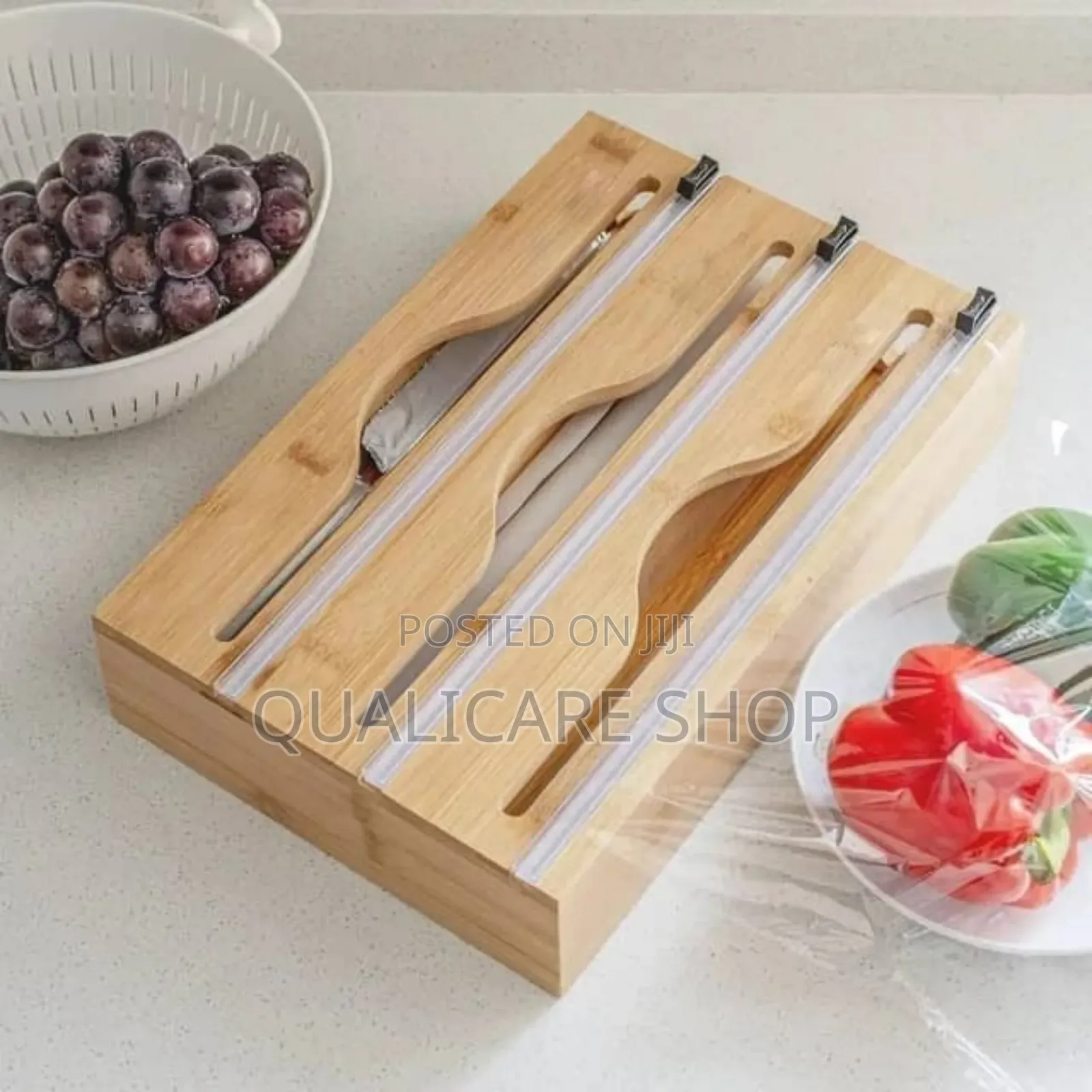 Bamboo 3-in-1 Wrap Dispenser With Slide Cutter for Aluminum Foil, Etc