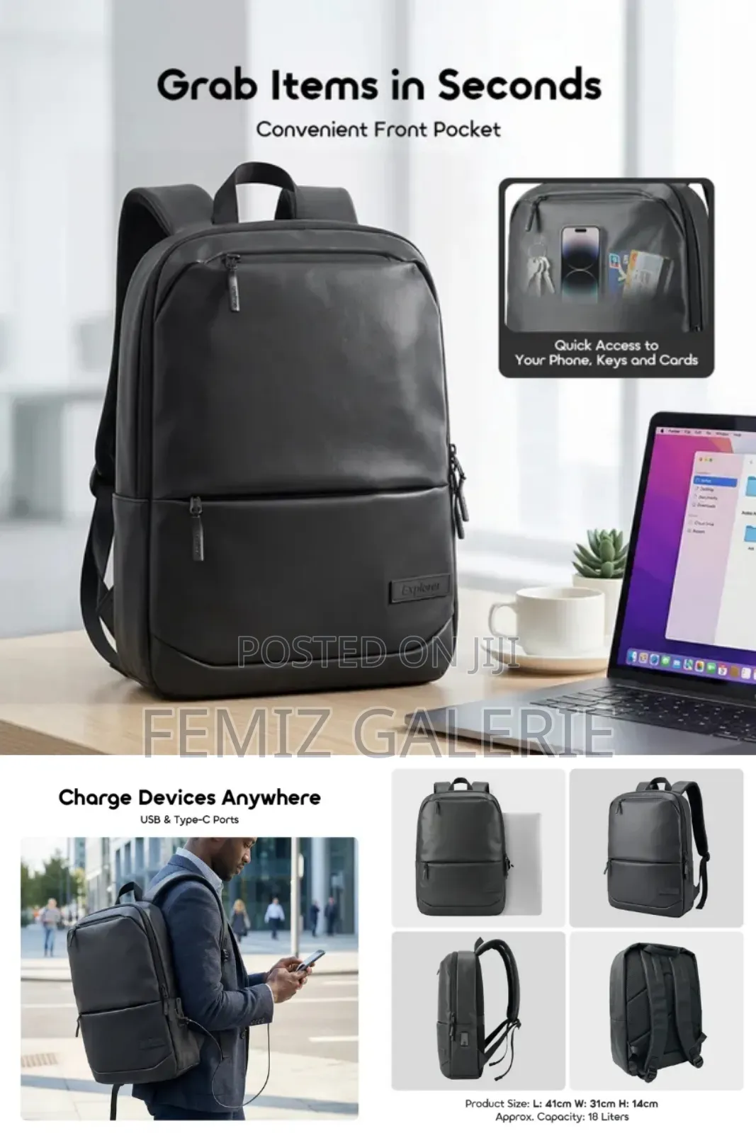 Oraimo Duralite Waterproof Spacious Charging Backpack