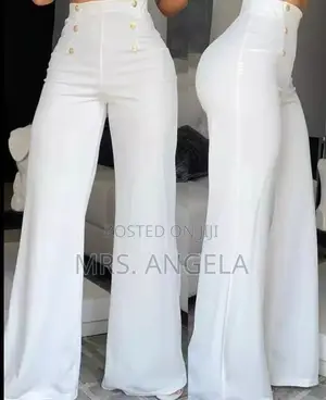 Elegant High Waist White Palazzo Trousers for Ladies