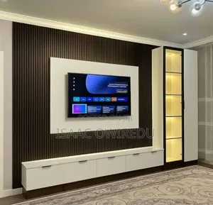 Television Wall Mounted Design With Panels and Lighting System