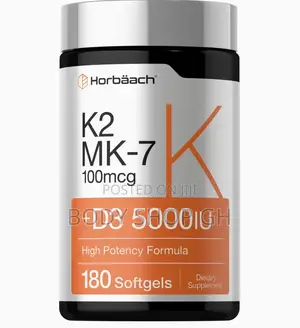 Horbäach Vitamin D3 + K-2 5000 Iu | 100mcg Mk-7 Complex | 180 Softgels