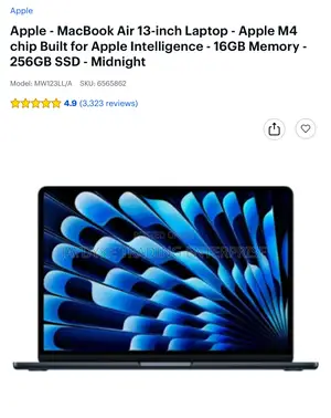New Laptop Apple MacBook Air 16GB Apple M4 SSD 256GB