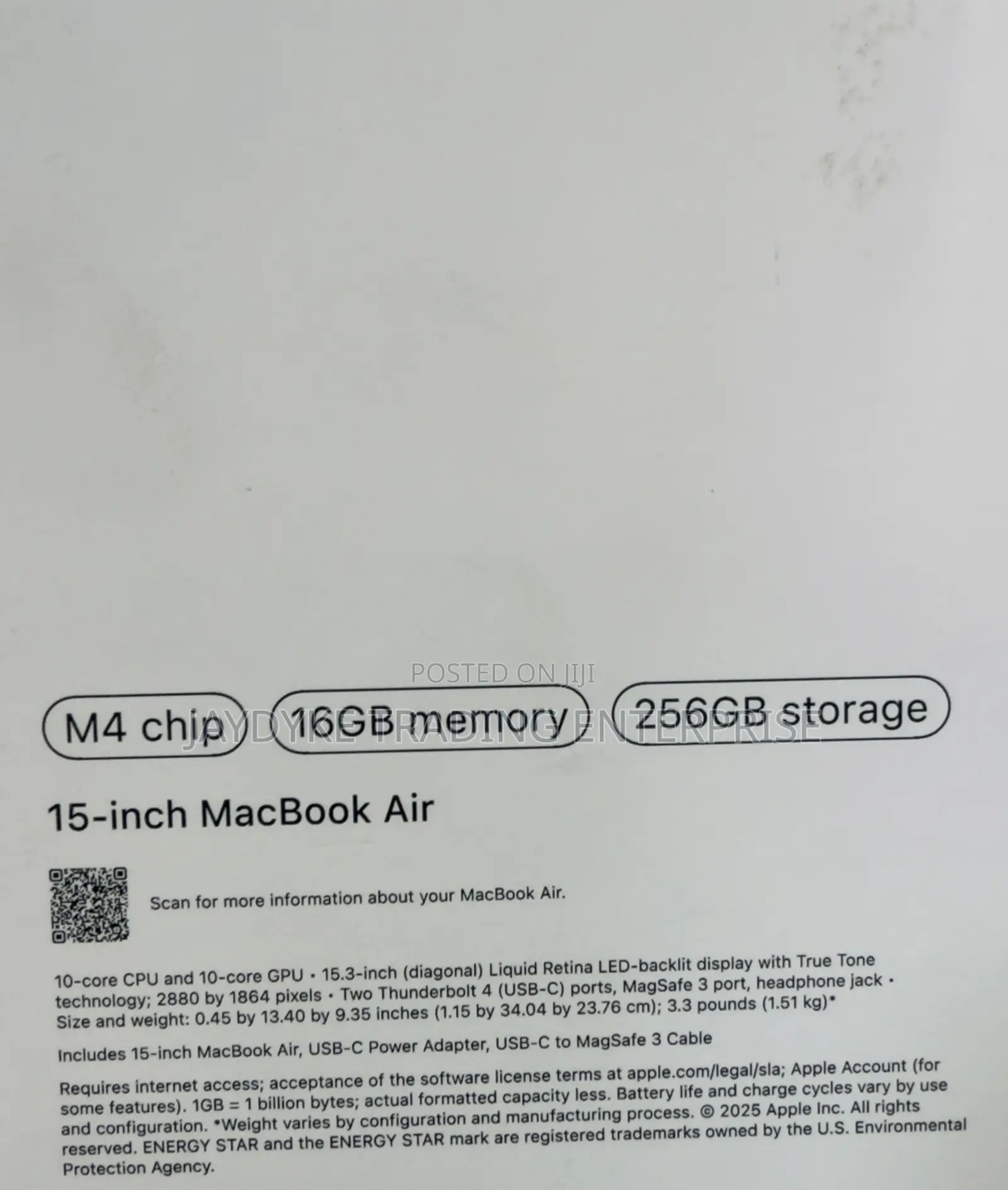 New Laptop Apple MacBook Air 16GB Apple M4 SSD 256GB