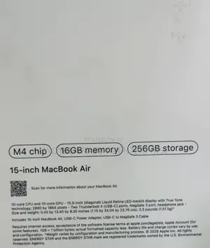 New Laptop Apple MacBook Air 16GB Apple M4 SSD 256GB