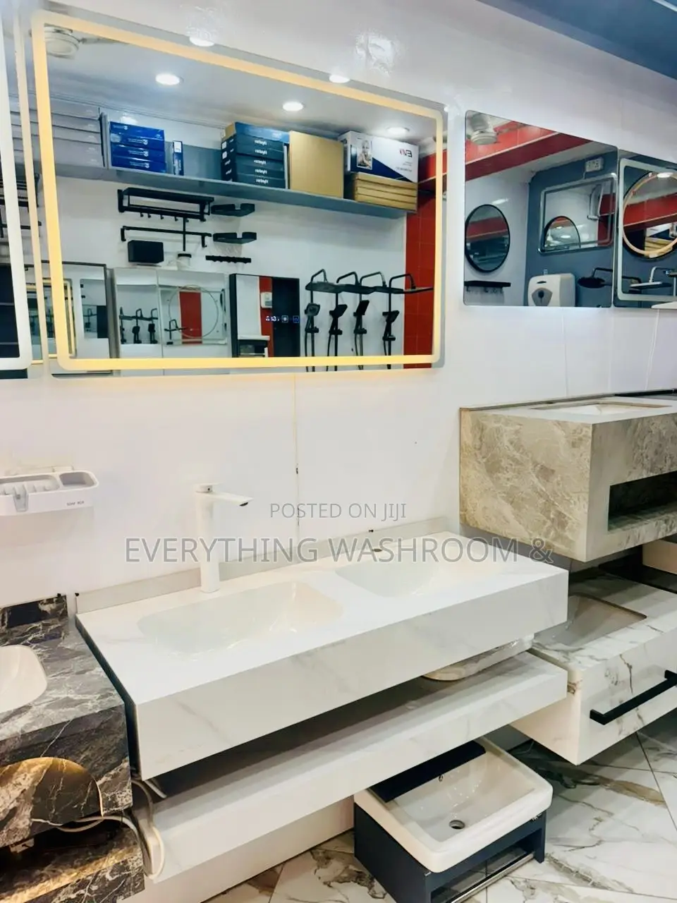 Led Cabinet Basin Complete_marble Basin With Led Mirror Complete Set