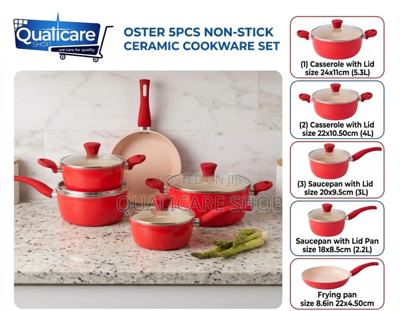 Cookware - Oster 5pcs Non Stick Ceramic Cookware Set