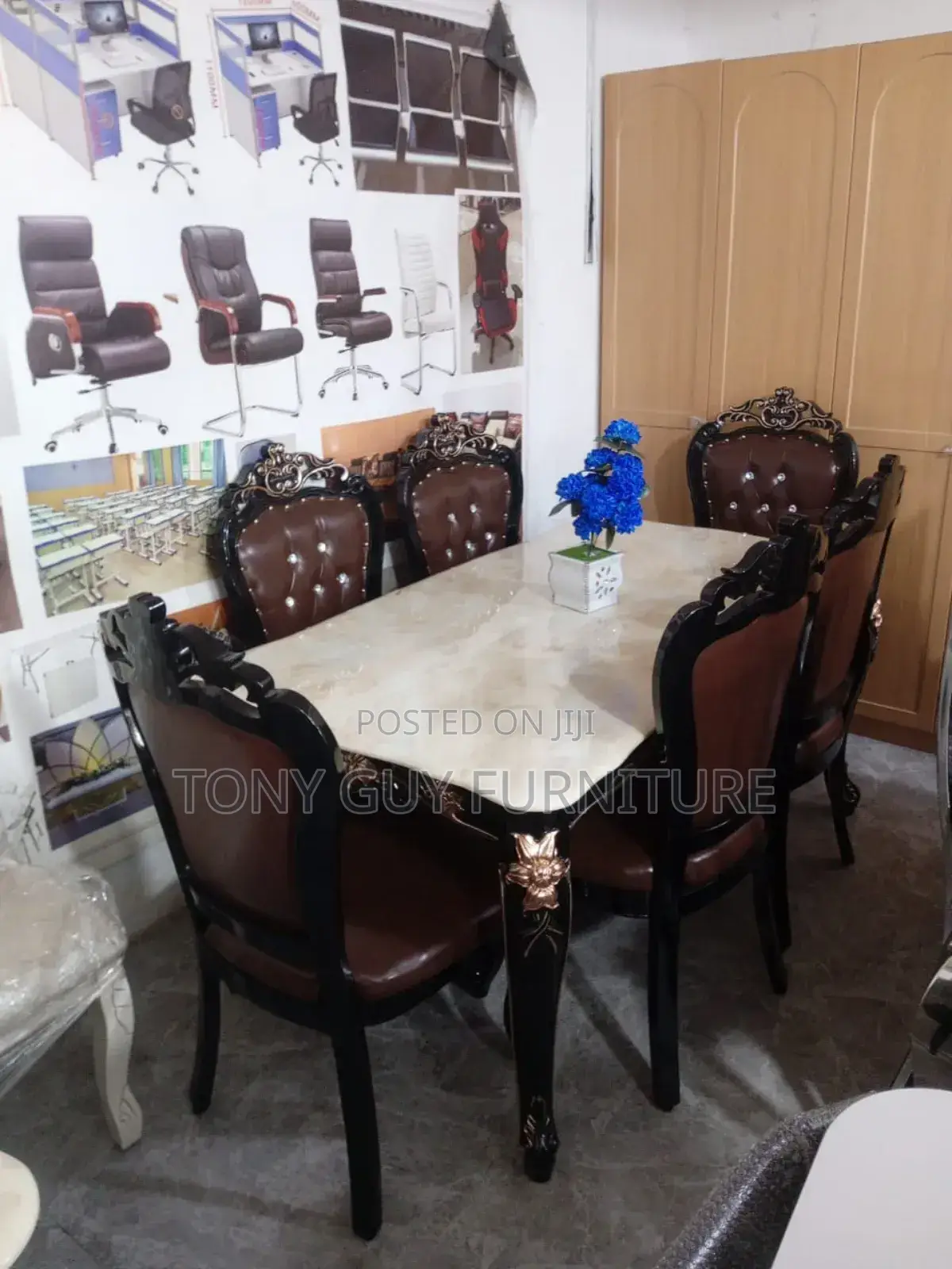 Marble Dining Set Dark Coffee Chair