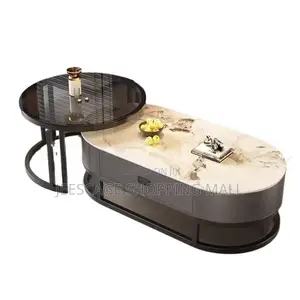 Modern Nested Oval Round Coffee Table Set With Storage