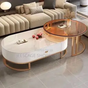 Modern Nested Oval Round Coffee Table Set With Storage