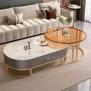 Modern Nested Oval Round Coffee Table Set With Storage