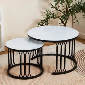 Different Design Set of 2 Modern Round Circle Shape Marble Tops