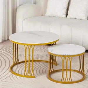 Different Design Set of 2 Modern Round Circle Shape Marble Tops