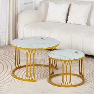 Different Design Set of 2 Modern Round Circle Shape Marble Tops