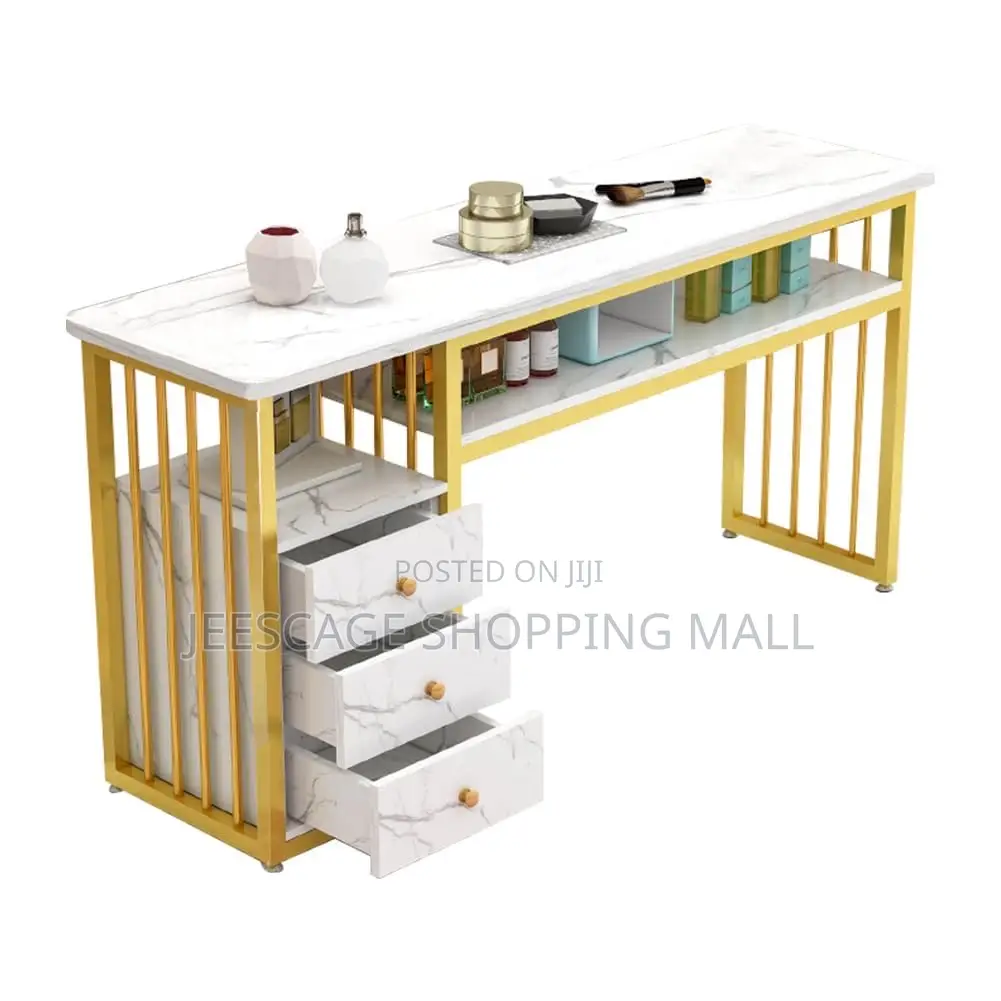 Modern White Marble Gold Vanity Dressing Table With Storage Drawers