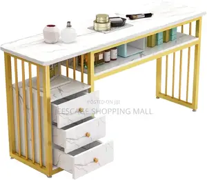 Modern White Marble Gold Vanity Dressing Table With Storage Drawers