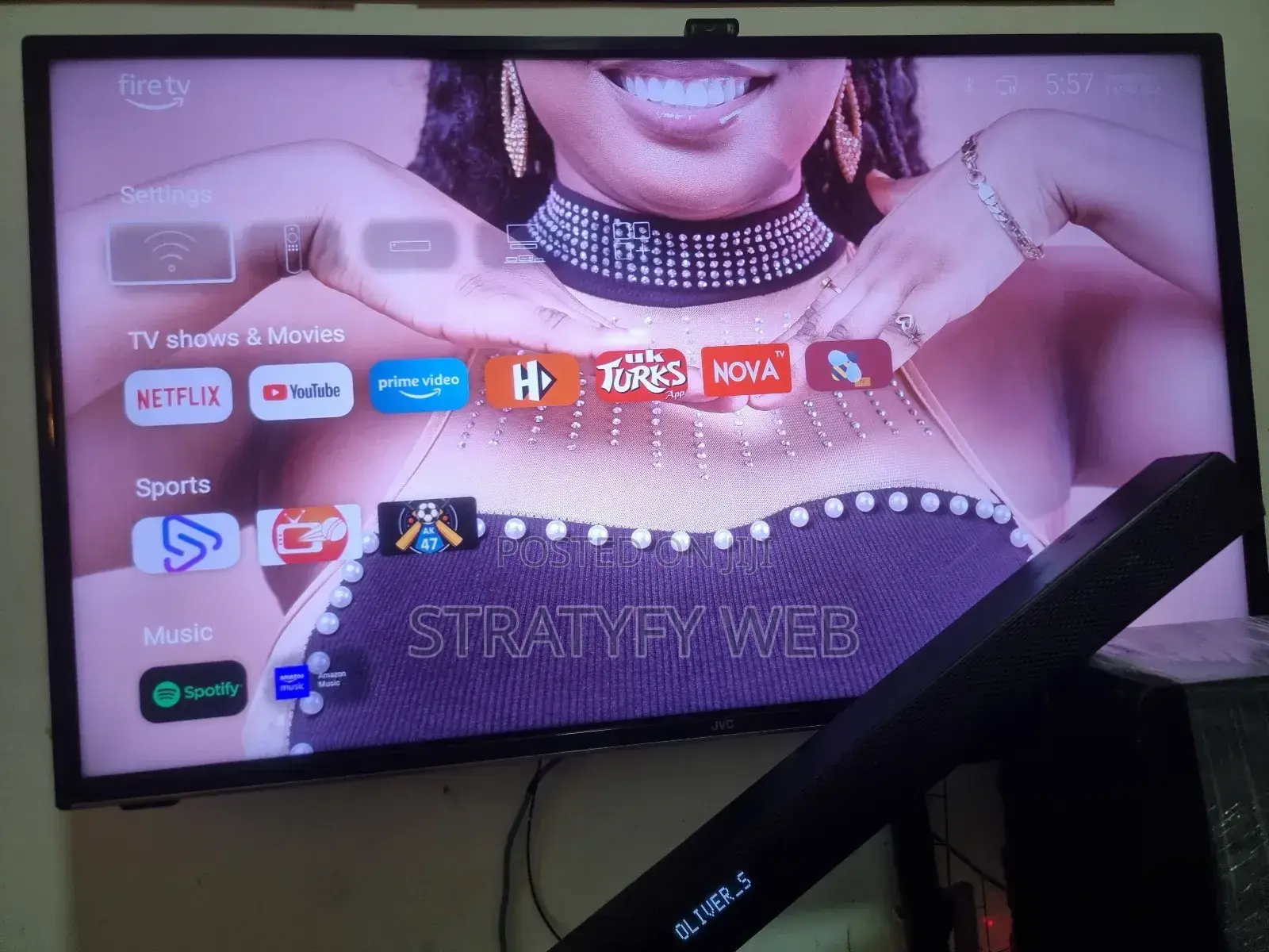 JVC Smart TV & LG Soundbar With Amazon Prime Account on TV